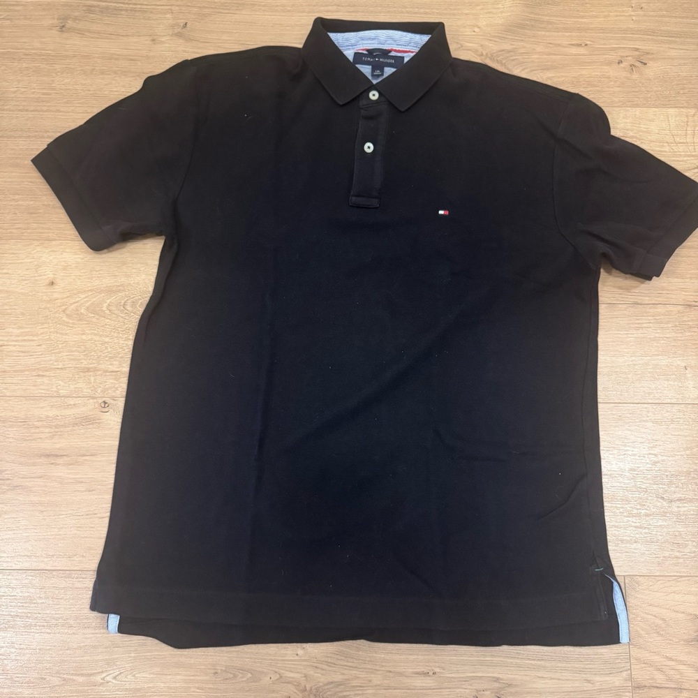 Tommy Hilfiger Black Men's Polo with Signature Flag